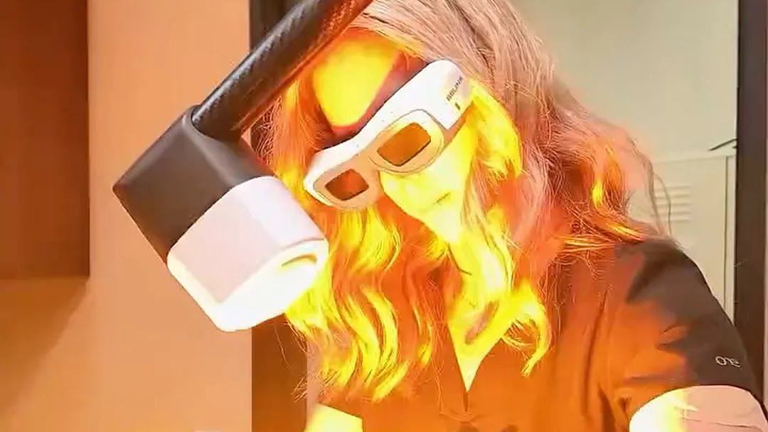 A provider in laser safety goggles delivering a BBL broadband light pulse to a patient's face during a triple stack session at Reviv Med Spa in Millbrae, California