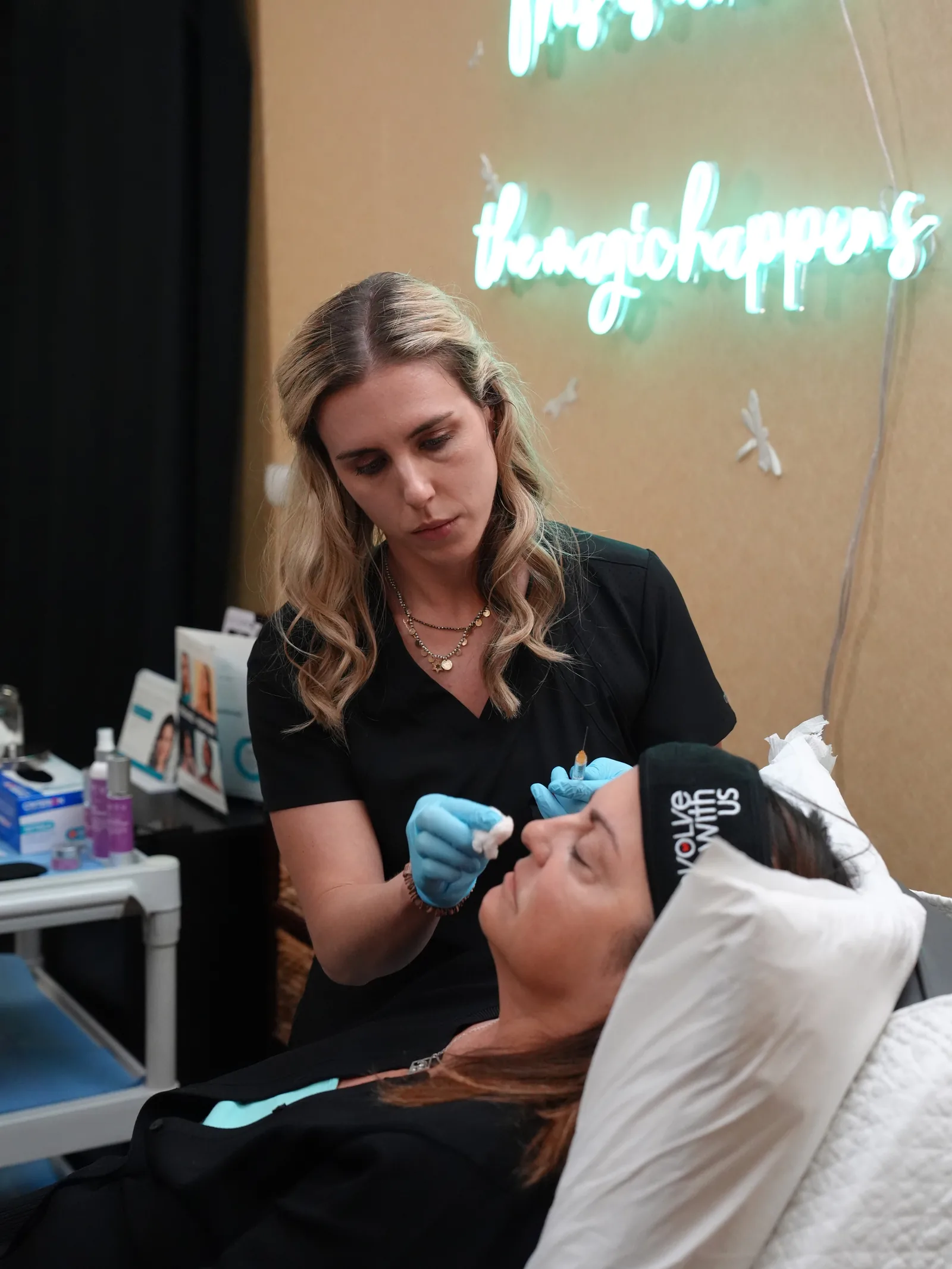Megan Sosnick placing a neurotoxin injection at the upper face at Reviv Med Spa, Millbrae