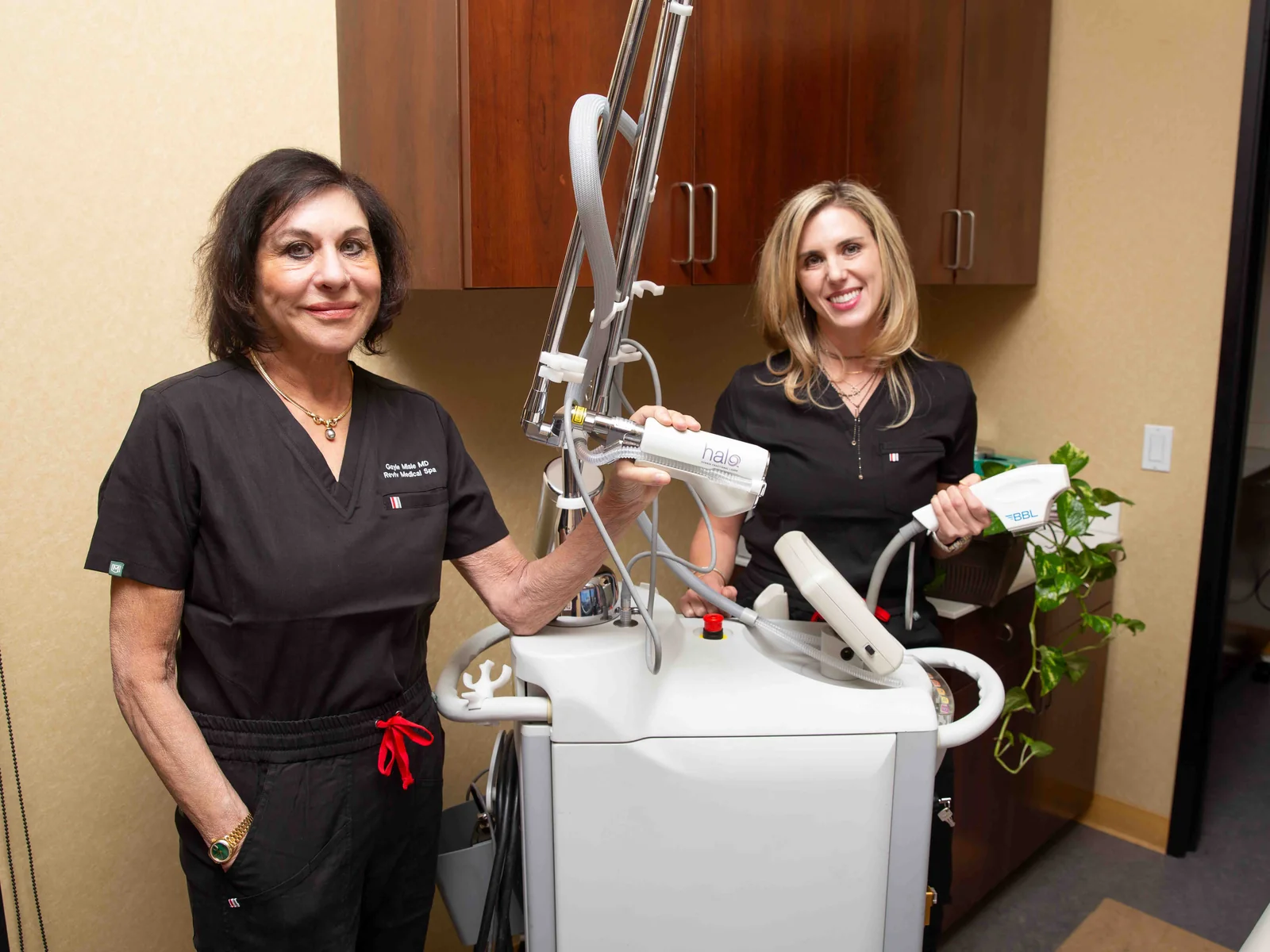 The Reviv team with the Sciton mJoule laser platform — MOXI and BBL handpieces — in Millbrae