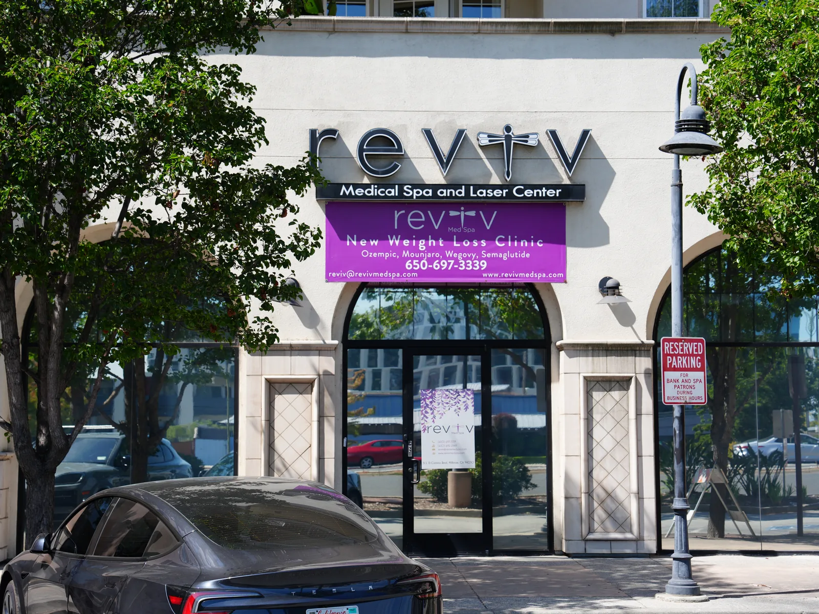 The storefront of Reviv Med Spa on South El Camino Real in Millbrae, CA